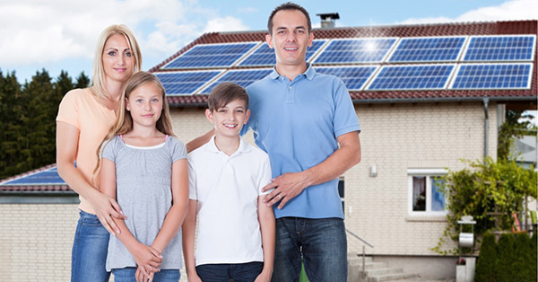 happy family with solar on roof for energy solar